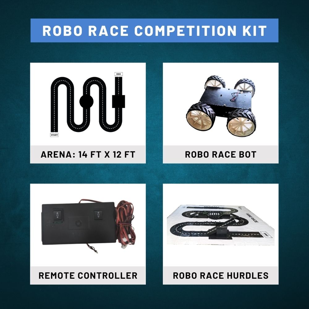 Robo Race competition kit — arena (14 ft x 12 ft), robo race bot, remote controller and hurdles